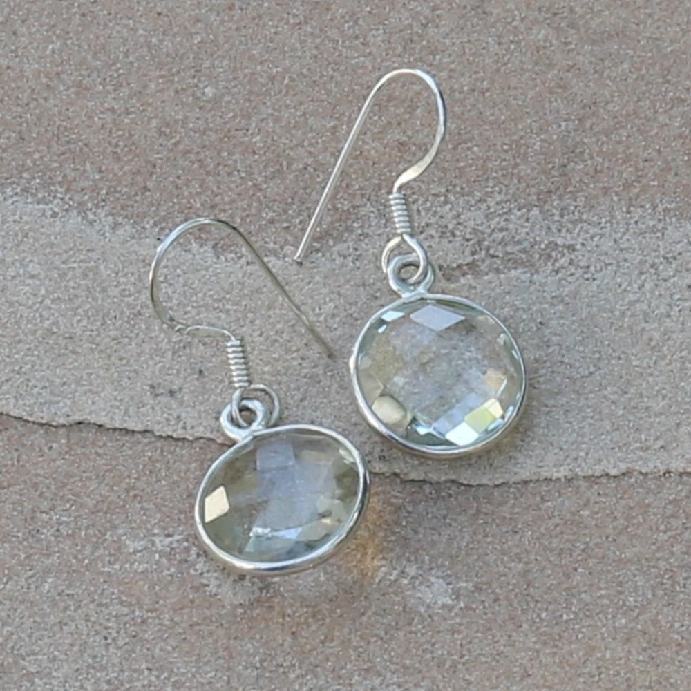 Sterling Silver Green Amethyst Dangle Earrings